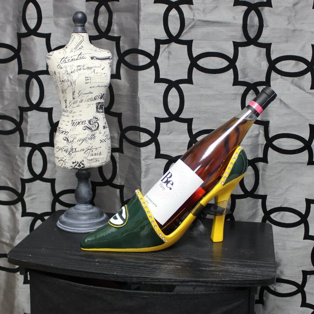 Green Bay Packers NFL Team Spirit Stiletto Wine Bottle Holder Ceramic NWT